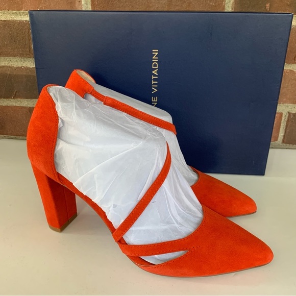 Adrienne Vittadini Womens Nath Red Suede Ankle Slip-On D'Orsay Heels US 7 M - Picture 1 of 8